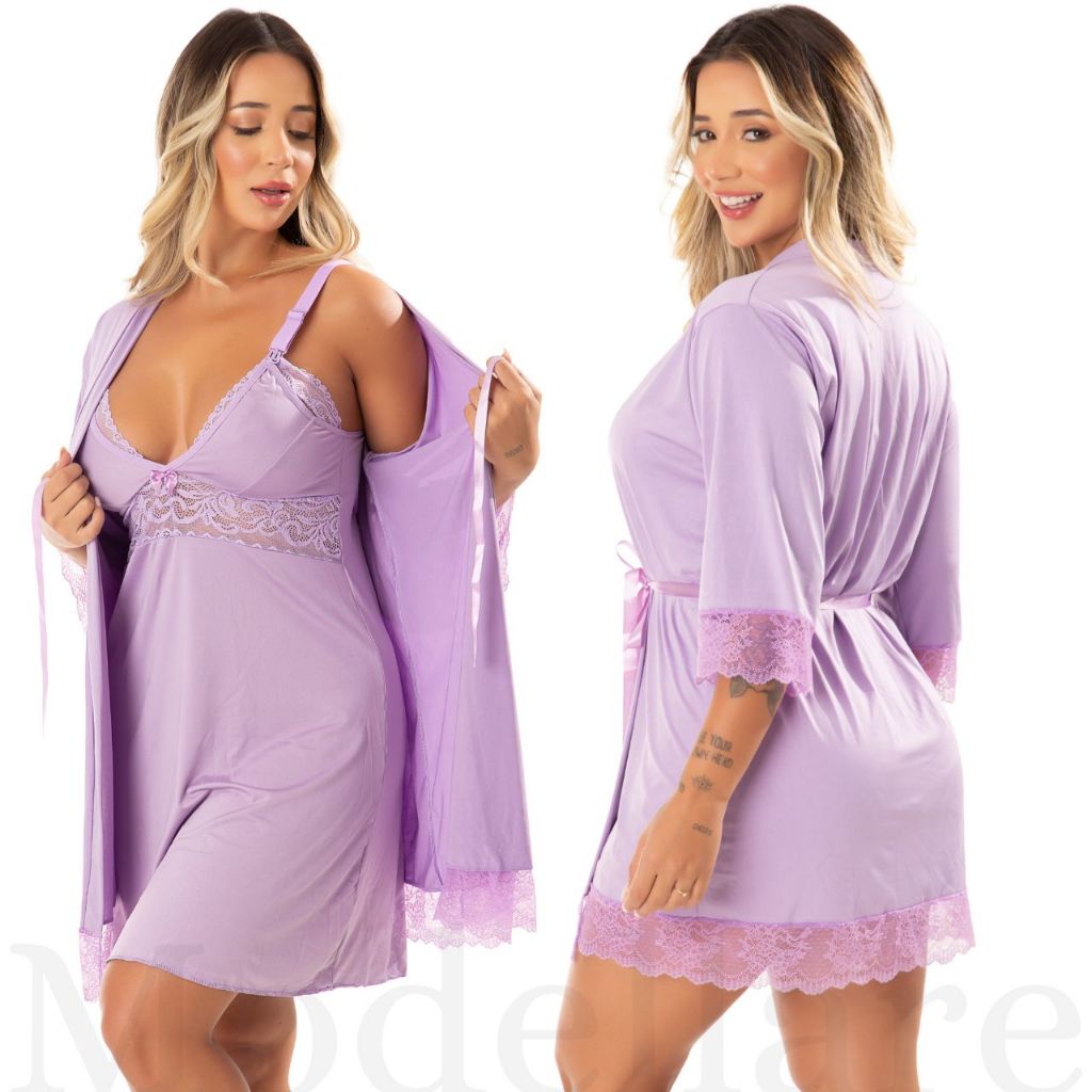 Kit Camisola Pós Parto Amamentação e Robe Conjunto Saída Maternidade Mamãe e Bebê em Oferta na Shopee