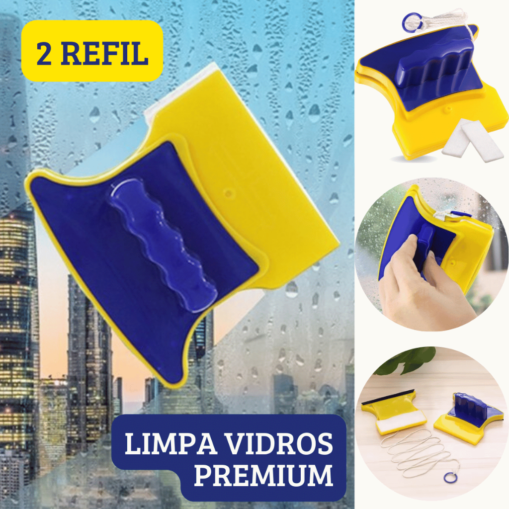Limpador de Vidros Janelas Magnético Aquários Rodo Mágico Dupla Face com Super Imã 2 REFIL - PREMIUM