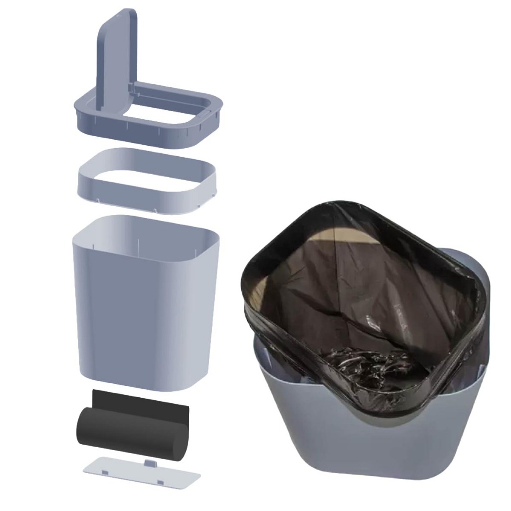 Kit 2 Lixeira Cinza 12L Com Dispenser Para Refil Saco de Lixo Tampa Click Lixeira de Lixo Cozinha Banheiro Escritório