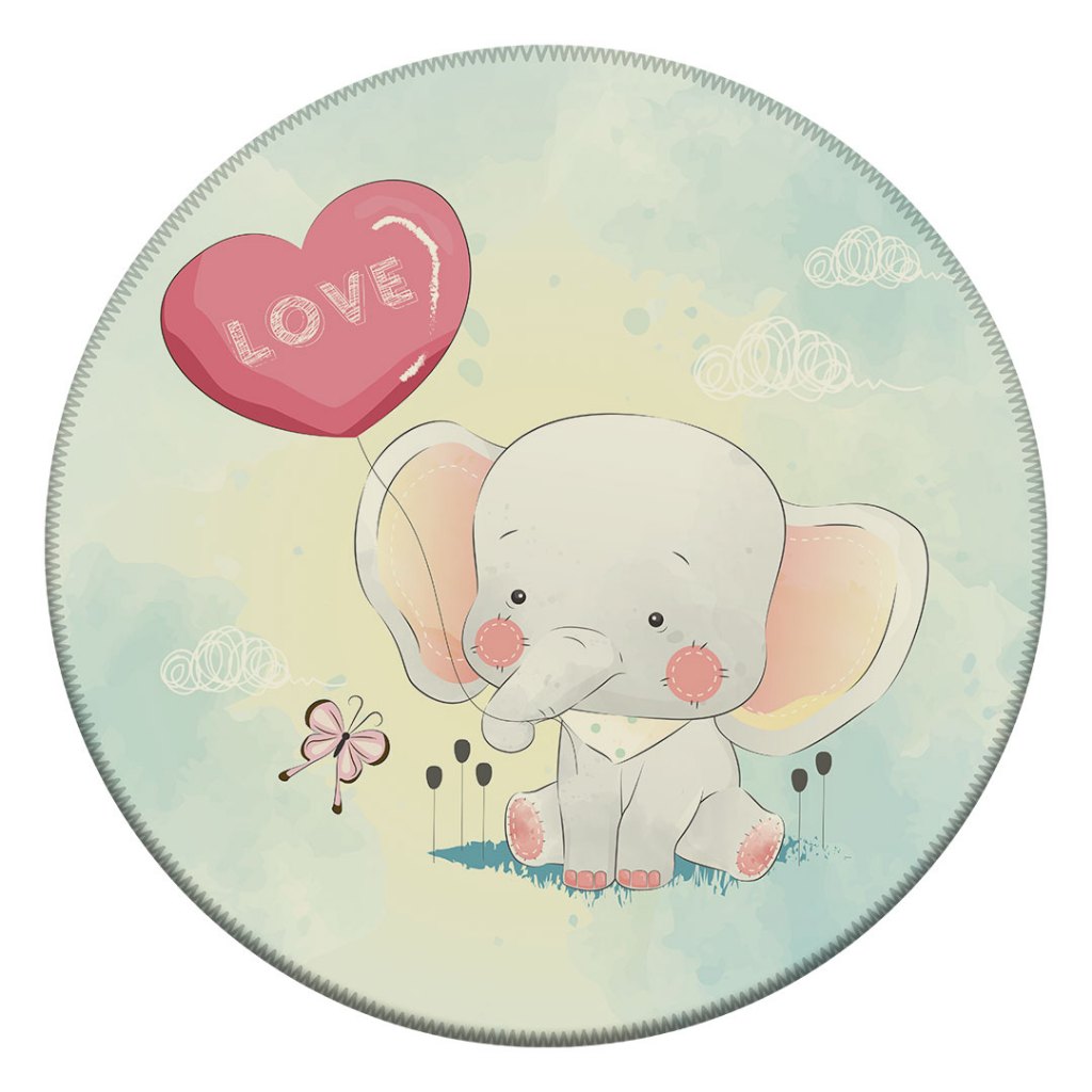 Tapete Kids Redondo Decorativo Antiderrapante 88x88cm Elefante