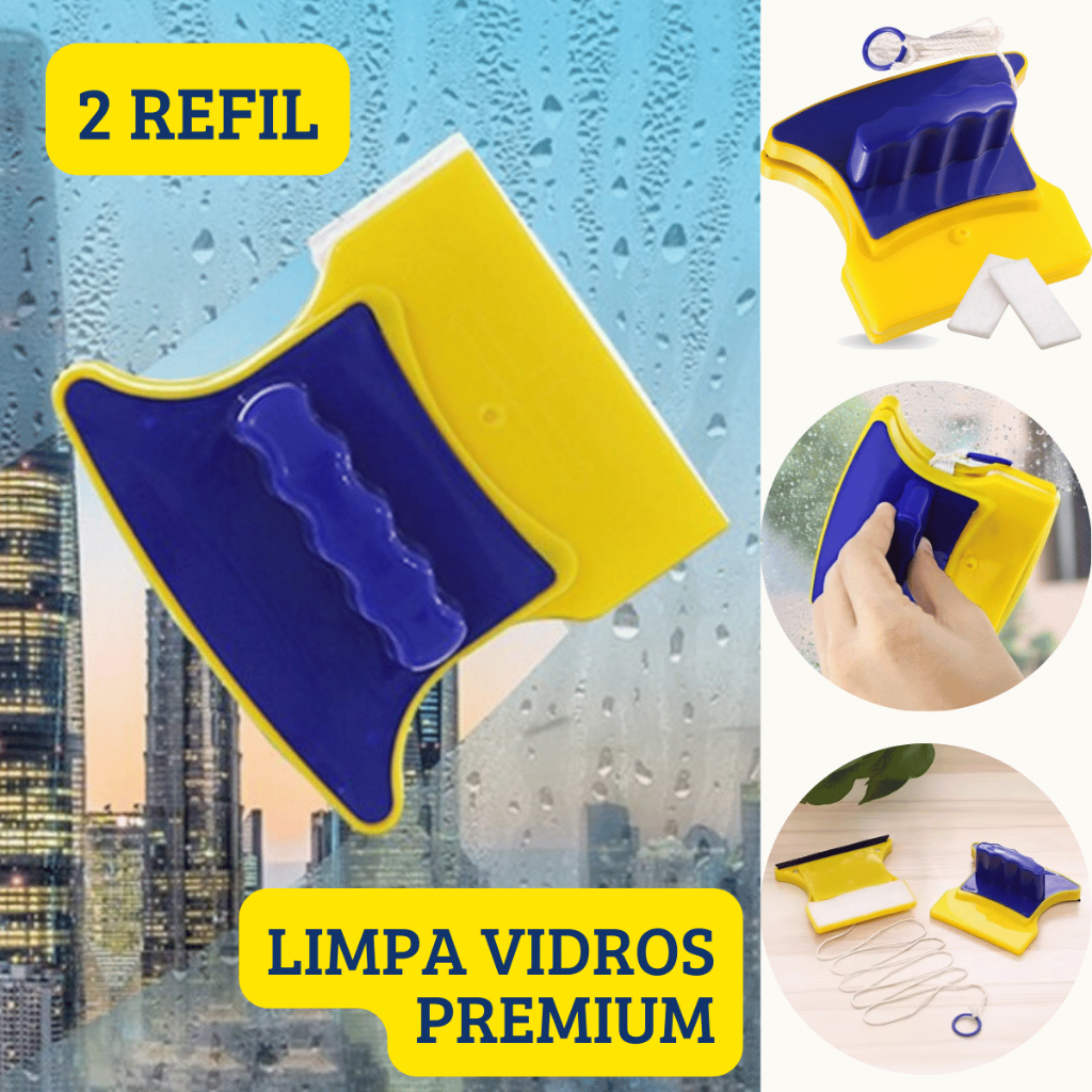 Limpador de Vidros Janelas Magnético Rodo Mágico Aquários Dupla Face com Super Imã 2 REFIL - PREMIUM