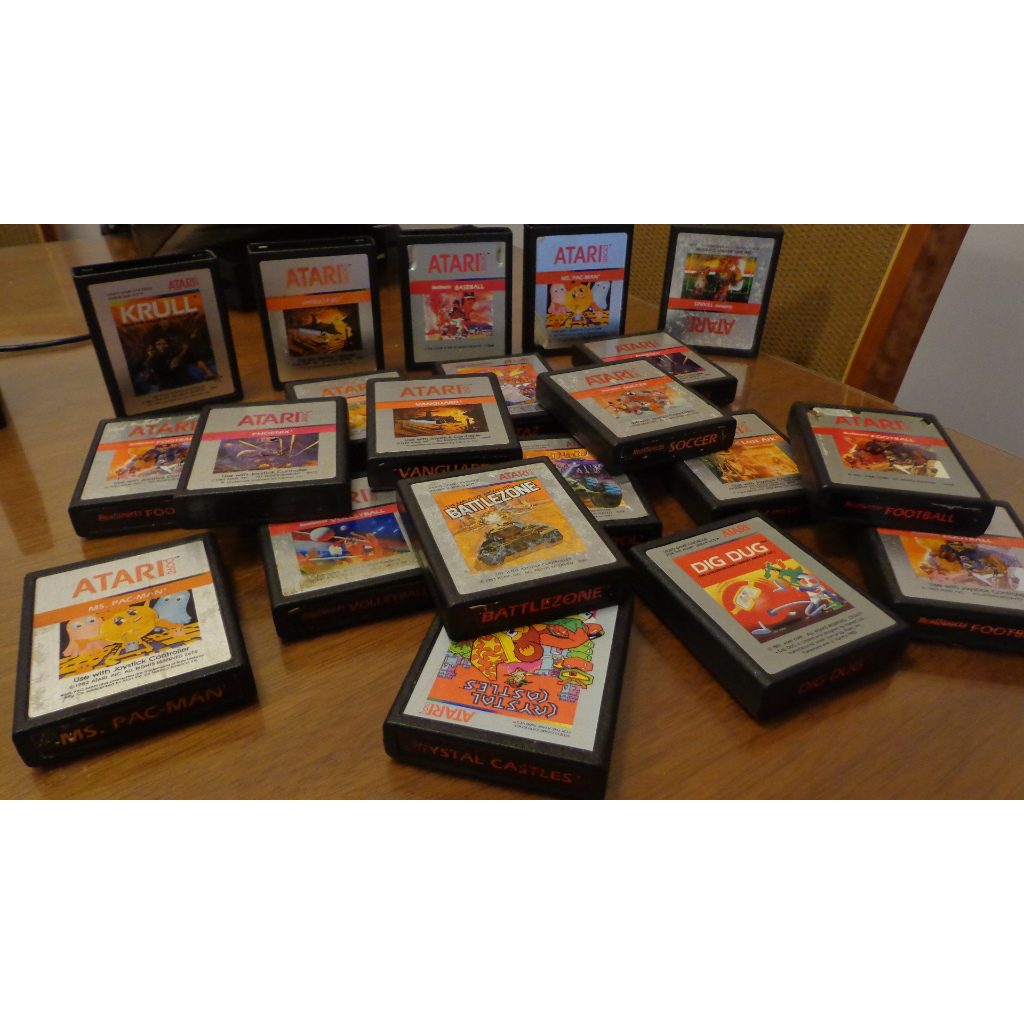 cartucho original atari 2600 iimportado label silver, pac-man, moon patrol, phoenix