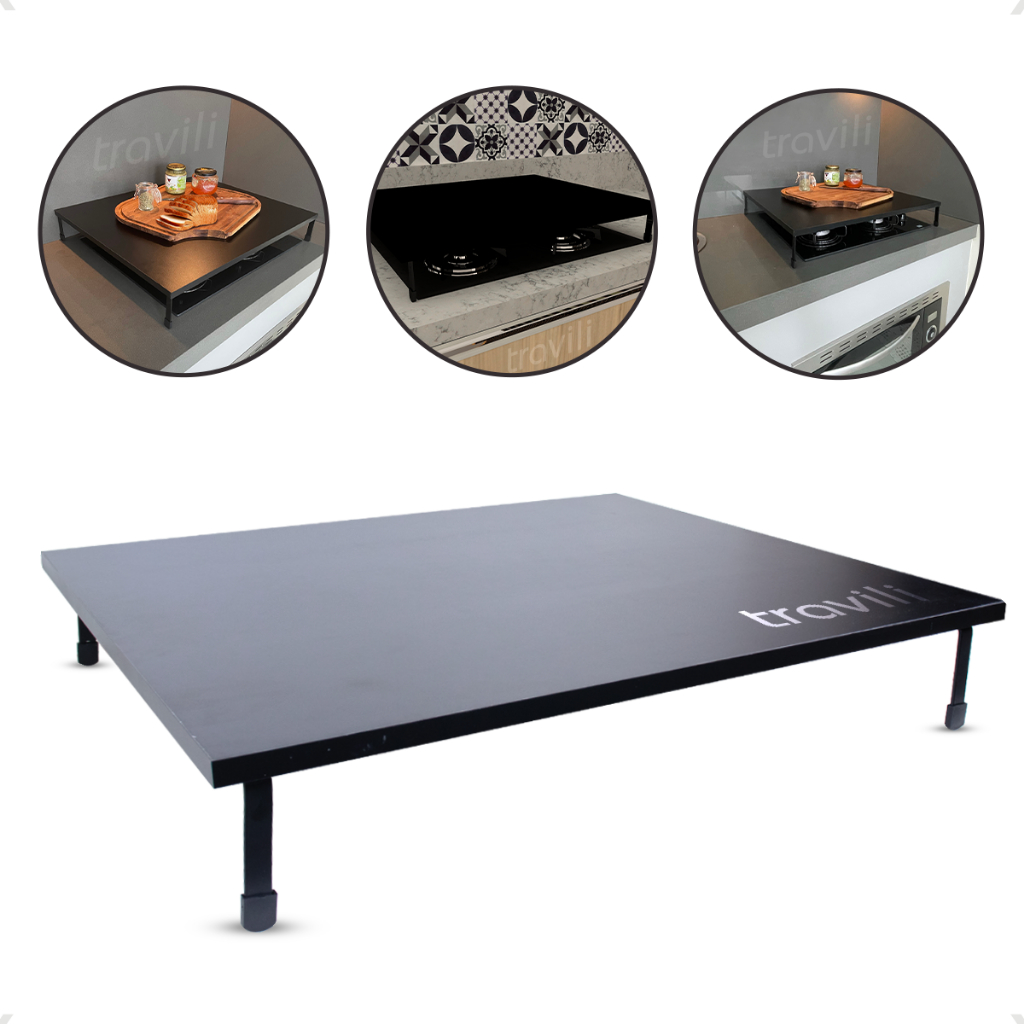 Tampa Para Cooktop 4 Bocas Mdf Preto Multiuso Fogão