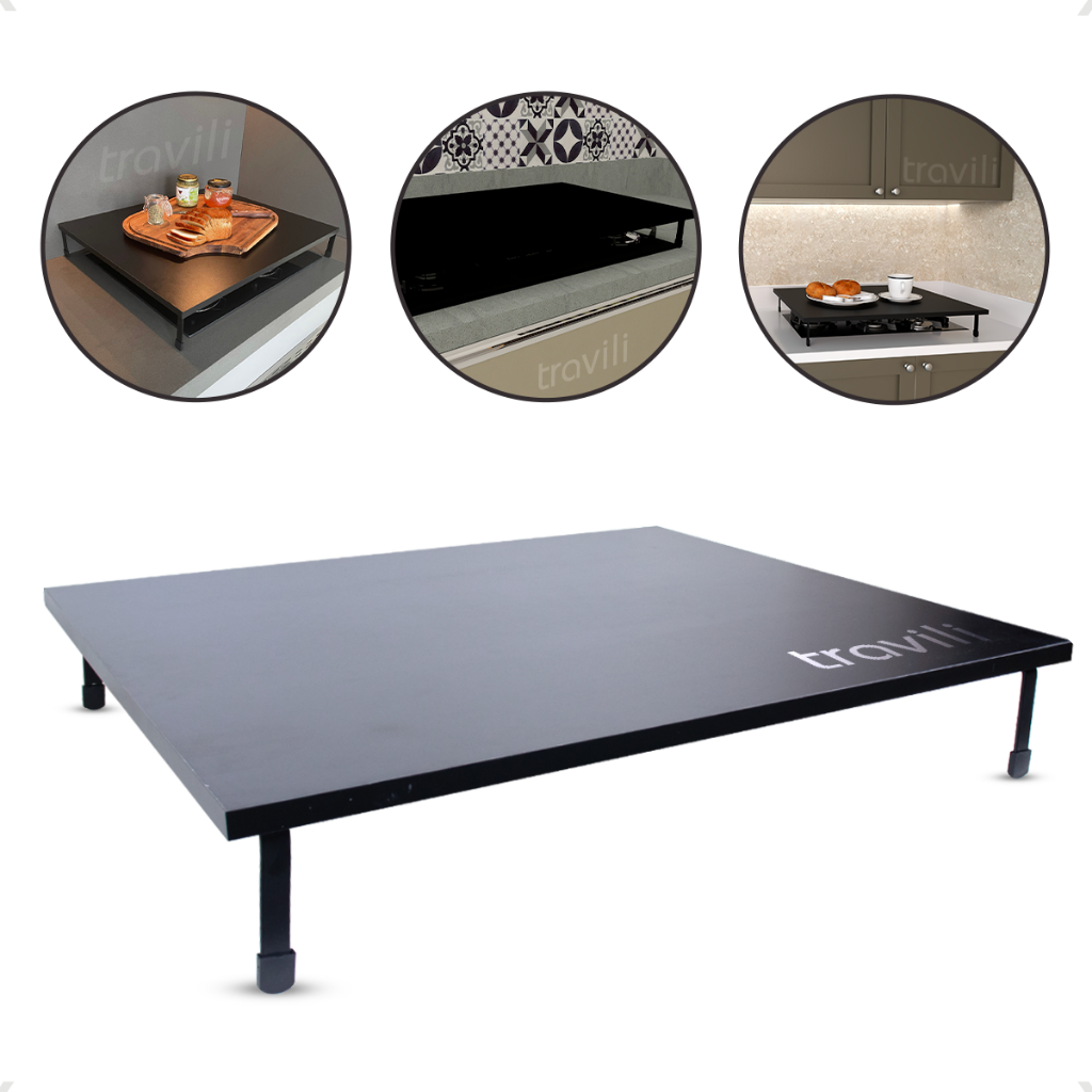 Tampa Para Cooktop 5 Bocas Mdf Preto Multiuso Fogão