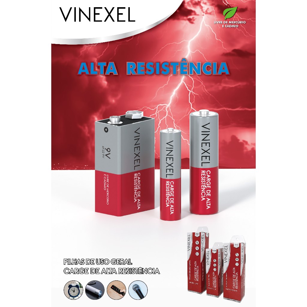 Bateria Pilha Retangular Vinexel Caixa AA/9V/AAA