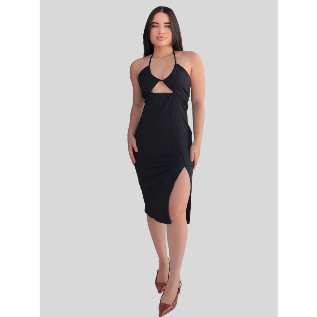 Vestido Feminino Ribana Canelado Multiformas Multiuso Justo Midi Com Fenda Frontal em Oferta na Shopee