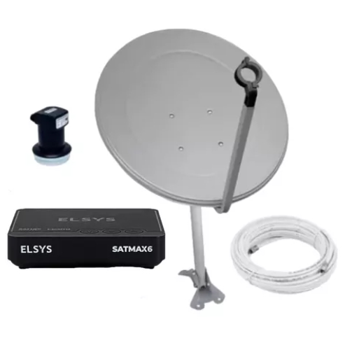 Antena Nova Parabólica Digital Banda KU Elsys Satmax 6 com 2 Receptores  - Kit Completo para instalação em 2 TVs