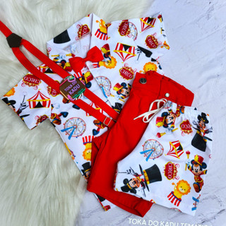 Fantasia Circo do Mickey 5 peças look 2 em 1 Conjunto Temático personalizado em Oferta na Shopee