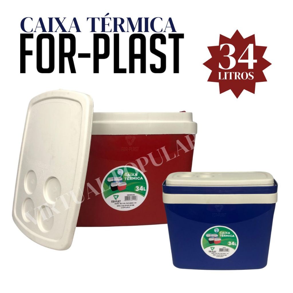 Caixa Térmica Cooler 34 Litros For Plast Cores Verão Férias