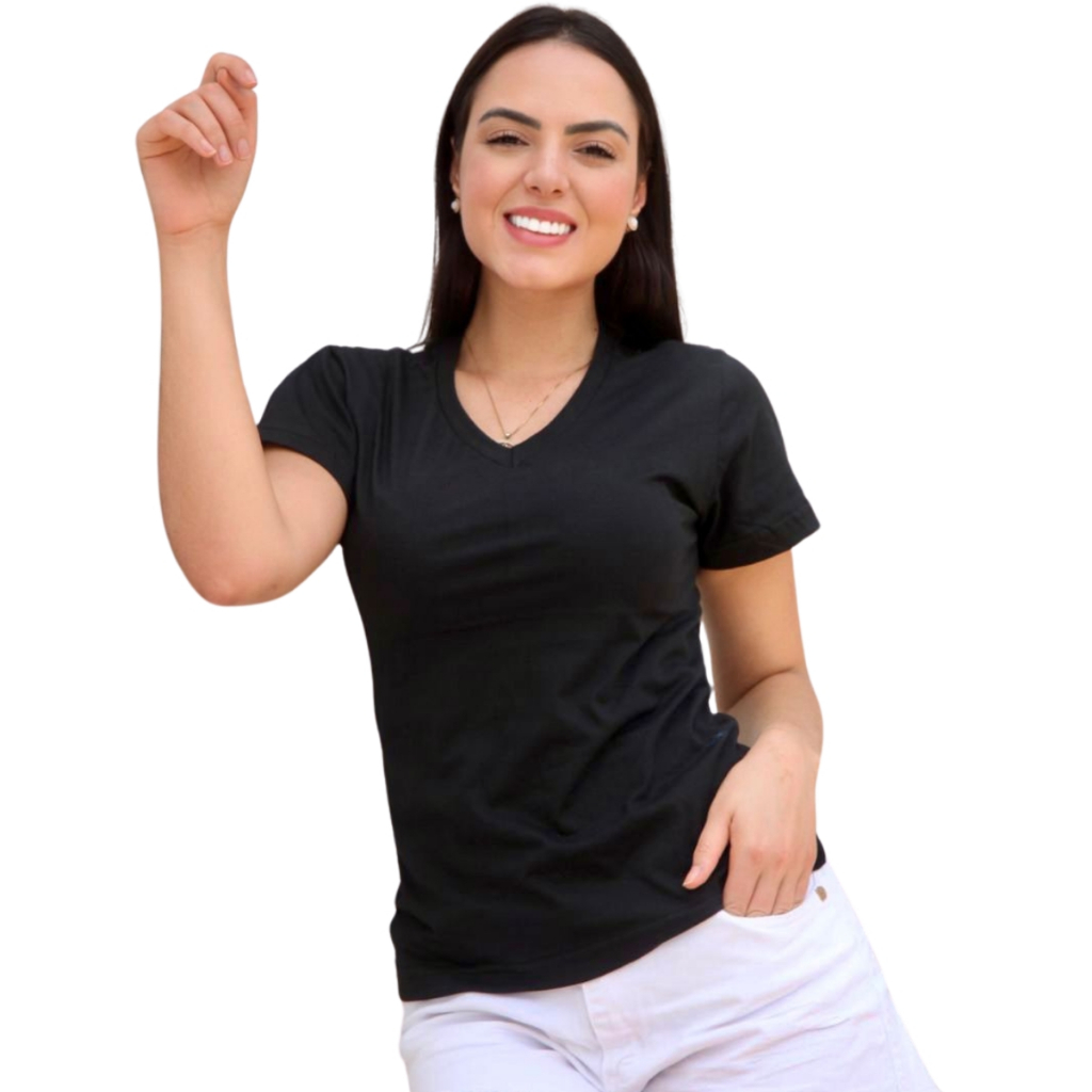 Blusa Blusinha Baby Look Gola V Basica Manga Curta 100% Algodão Menor Preço !!