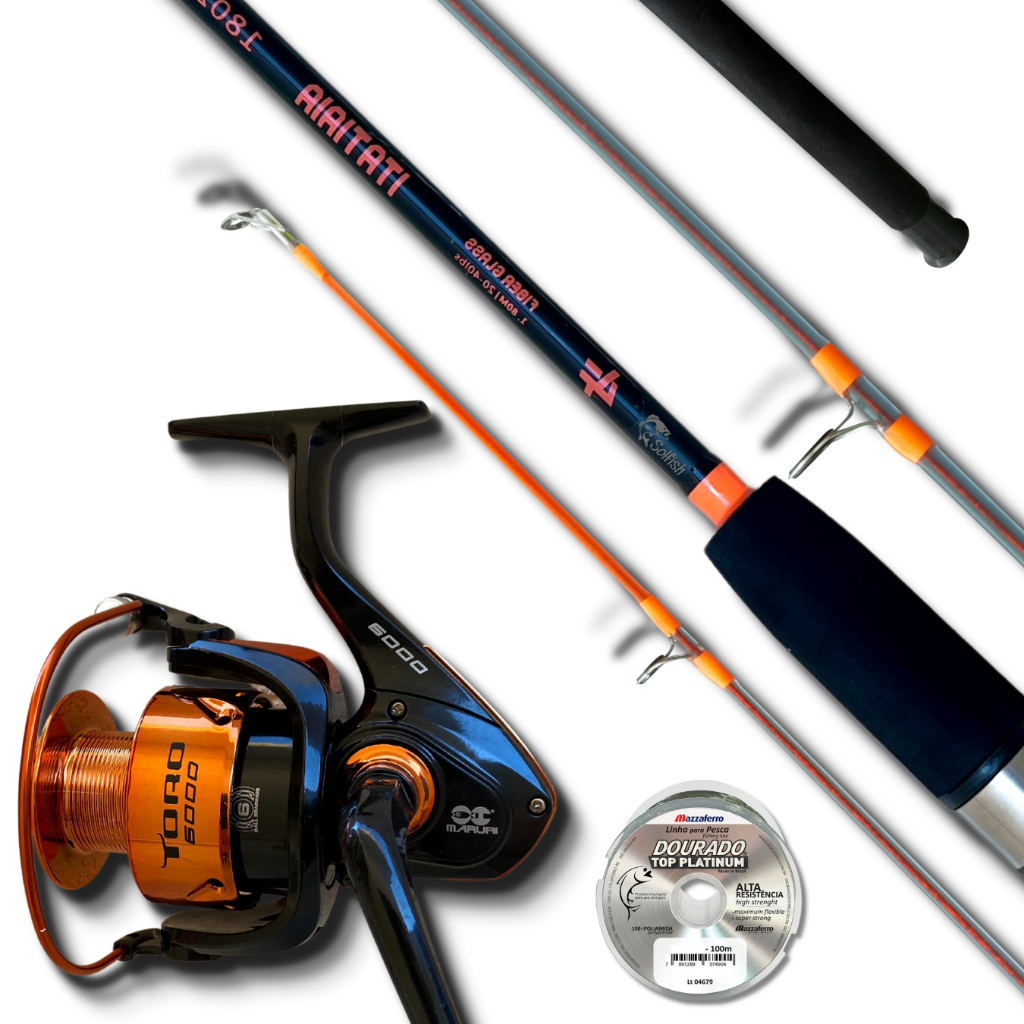 Kit Completo de Pesca Molinete Toro 6000 6 Rolamentos  E Vara Itatiaia 1,80m 40lbs Albatroz + Linha