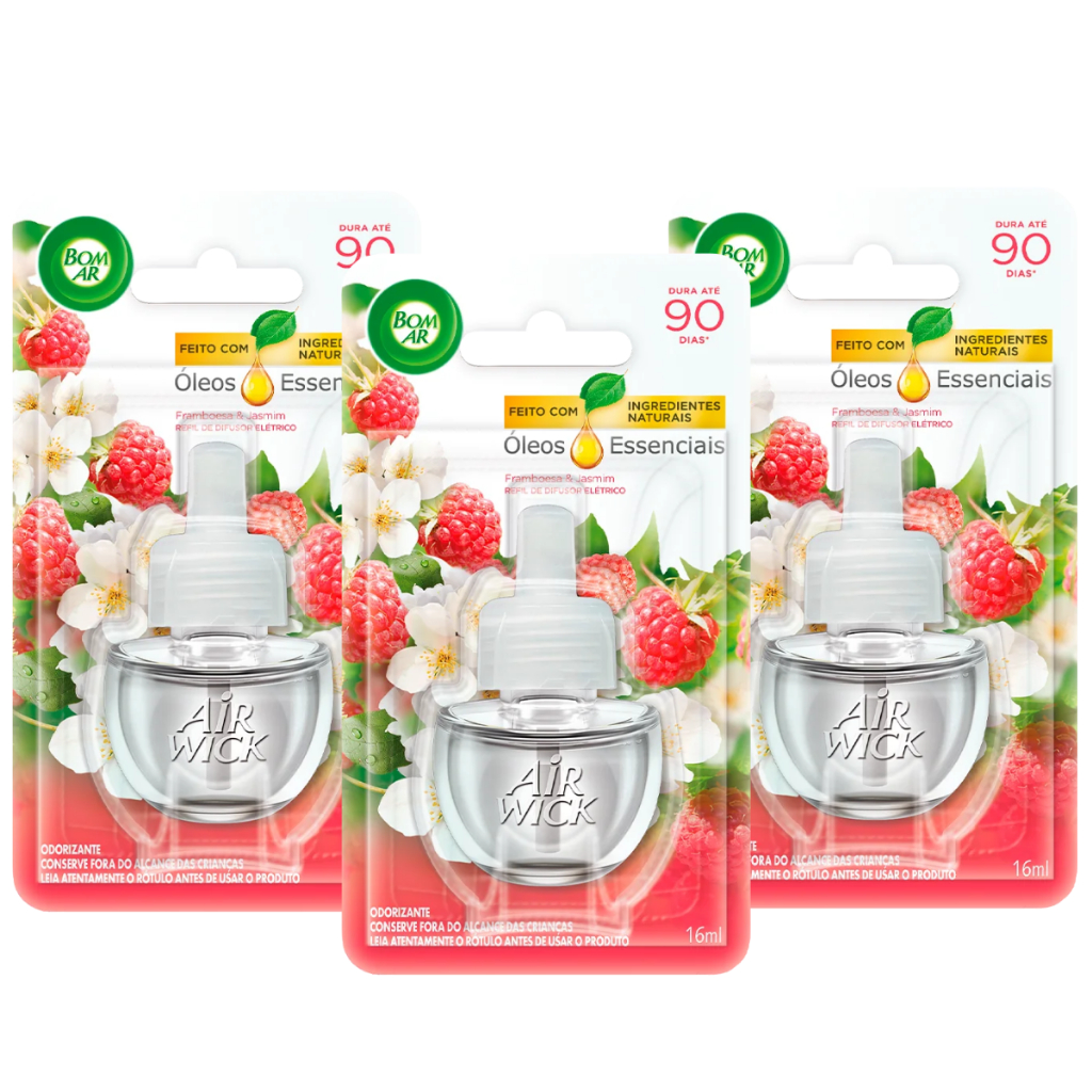 Bom Ar Framboesa e Jasmim - Kit Com 3 Unidades De Refil 16ml