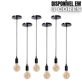 Kit 6 Luminária Pendente Simples Fio Cabo Retrô Vintage Soquete Bocal E27 Bivolt