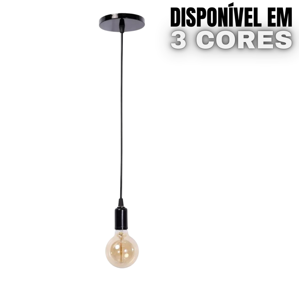 Luminária Pendente Simples Fio Cabo Retrô Vintage Soquete Bocal E27 Bivolt