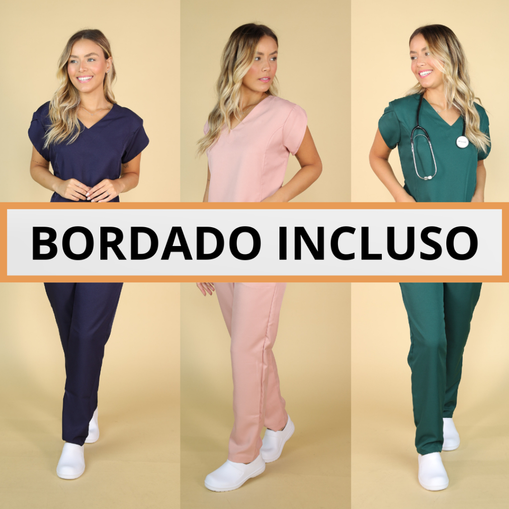 Scrub pijama cirurgico com bordado incluso em gabardine em Oferta na Shopee