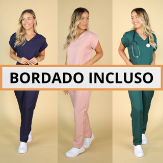 Scrub pijama cirurgico com bordado incluso em gabardine em Oferta na Shopee