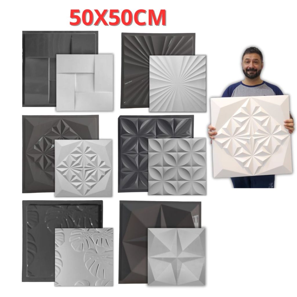 Kit de Moldes Formas Para Gesso 3D Revestimento Parede Modelos Modernos Variados 50X50