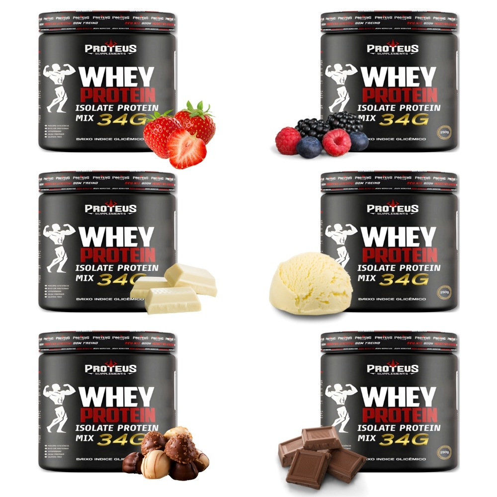 KIT Degustação 1,5Kg - 6 Sabores - Whey Protein Isolado e Concentrado com 34g de Proteína ...