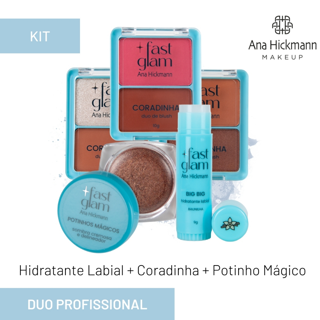 Kit Blush Duo Coradinha + Sombra Cremosa Pink Glitter +  Hidrantante Labial Baunilha - Ana Hickmann em Oferta na Shopee