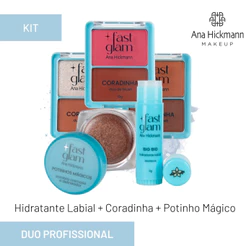 Kit Blush Duo Coradinha (3 opções) + Sombra Cremosa Pink Glitter + Hidratante Labial Baunilha - Fast Glam
