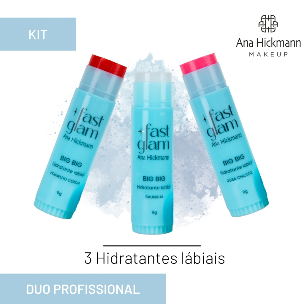 Kit 3 Sabores Hidratante Labial Lip Balm Big Big Fast Glam Ana Hickmann em Oferta na Shopee