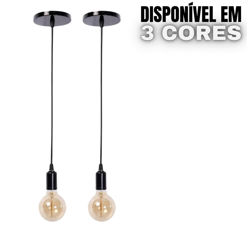 Kit 2 Luminária Pendente Simples Fio Cabo Retrô Vintage Soquete Bocal E27 Bivolt