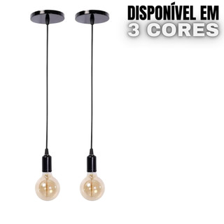 Kit 2 Luminária Pendente Simples Fio Cabo Retrô Vintage Soquete Bocal E27 Bivolt