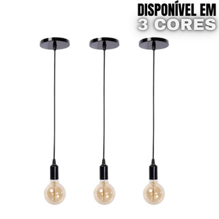 Kit 3 Luminária Pendente Simples Fio Cabo Retrô Vintage Soquete Bocal E27 Bivolt