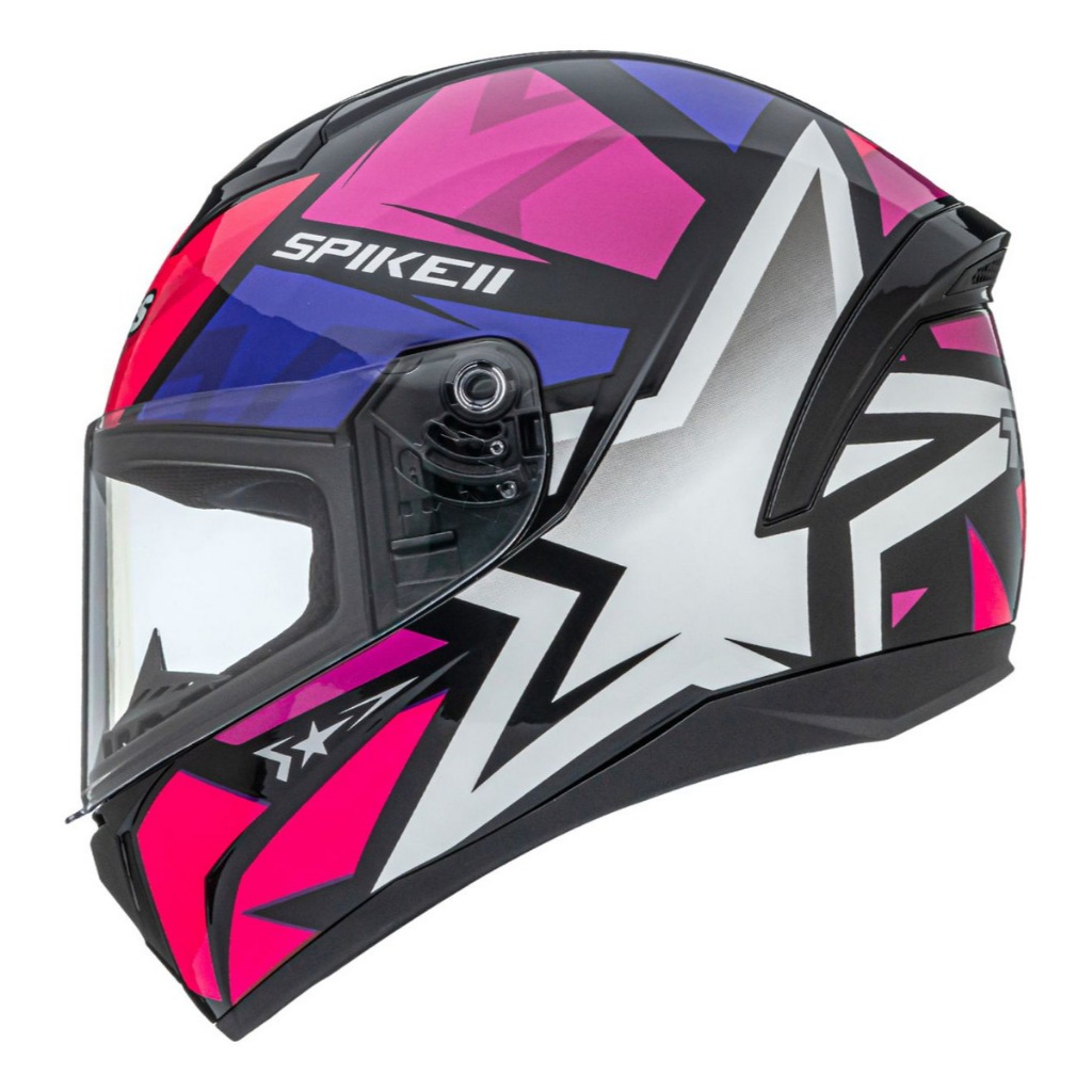Capacete Moto Feminino Fechado Peels Spike 2 1ST Star Preto Rosa Pink Roxo Brilho Lançamento