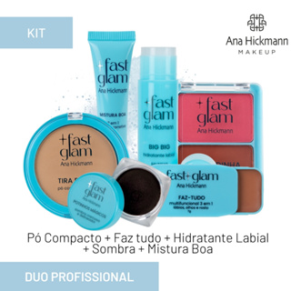 Kit Completo Fast Glam ( Blush + Pó + Base + Faz Tudo + Hidratante Labial + Sombra) em Oferta na Shopee