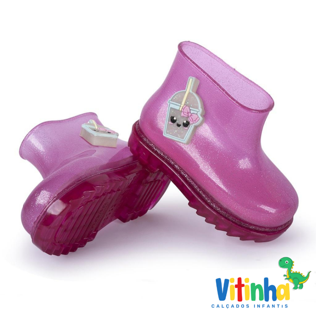 Galocha Infantil Copo de Suco com Luzes Menina Feminina Bota Criança Leve Colorida Mar&Cor