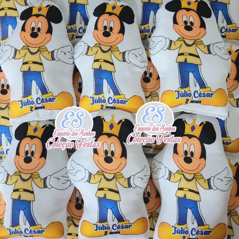 Almofadas Mickey realeza Principe personalizadas para lembrancinha de aniversário festa batizado