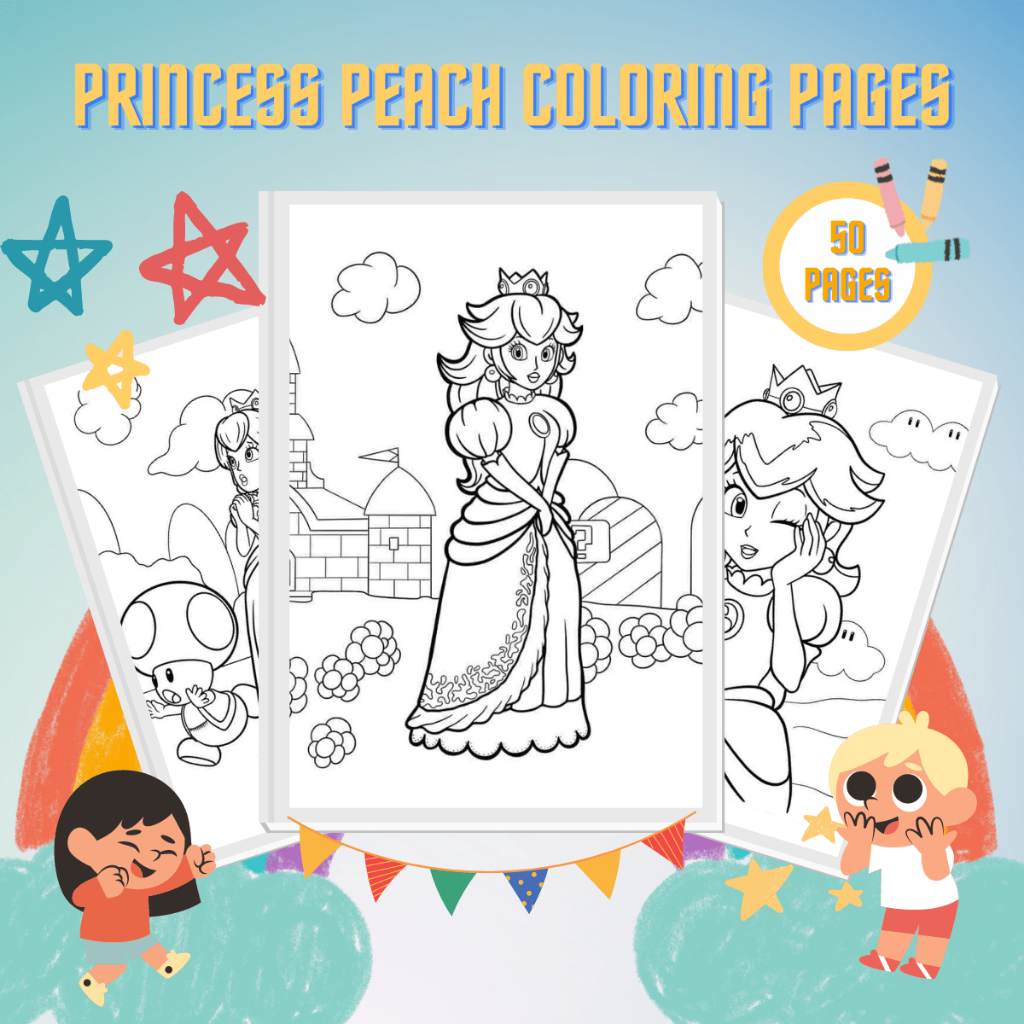 50 Desenhos Para Pintar E Colorir Princesa Peach - Folha A4 ! 1 Por Folha!