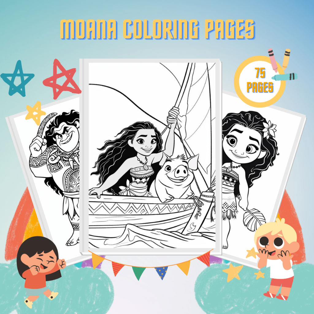 75 Desenhos Para Pintar E Colorir Moana (Disney) - Folha A4 ! 1 Por Folha!