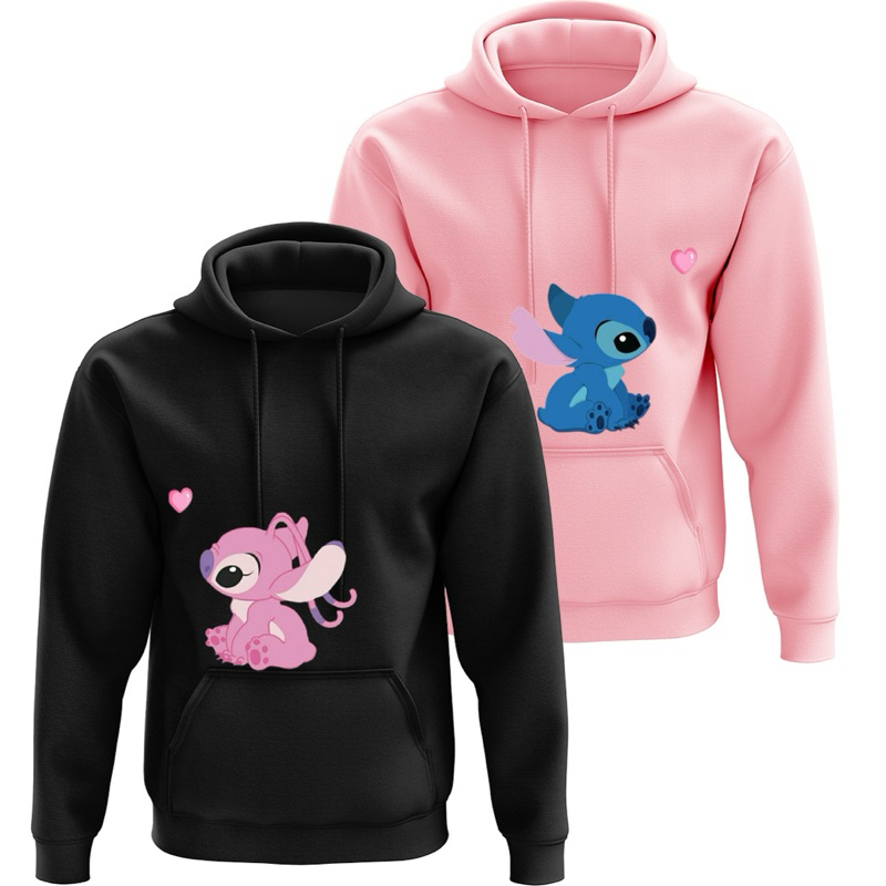 moletom  canguru  casal com estampa Lilo e Stitch - Jaqueta com a Capuz Super Confortável