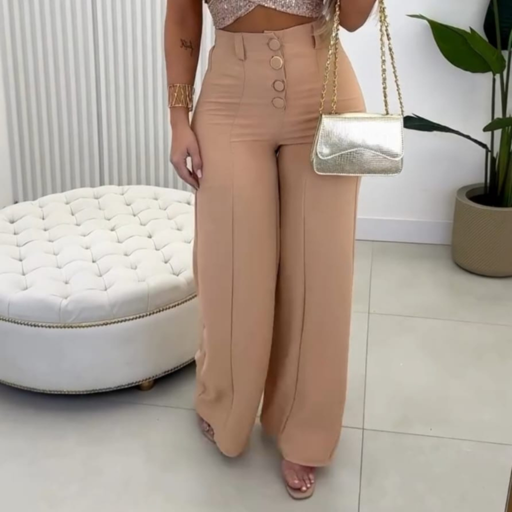 Calça Pantalona Duna Premium Elegante Confotavel Com Botão Elastico na Costas Festa Casual novedade