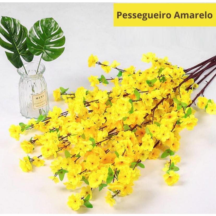 Kit 10 Galhos De Pessegueiro Cerejeira Artificial 1,20 GRANDE Amarelo em Oferta na Shopee