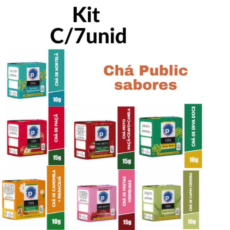 Kit 7 Chá Public Saches Caixa 10g-15g Cha De Camomila e Maracujá Cha de Cidreira