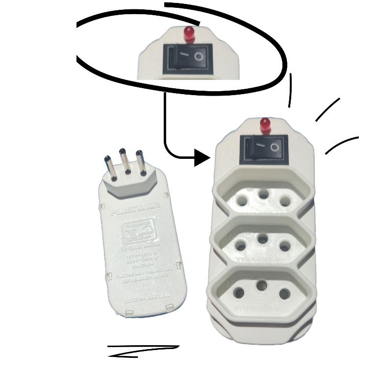 Benjamim Adaptador branco tomada triplo com  Interruptor  Liga/Desliga 3 ENTRADAS  A10 ~250V INMETRO em Oferta na Shopee