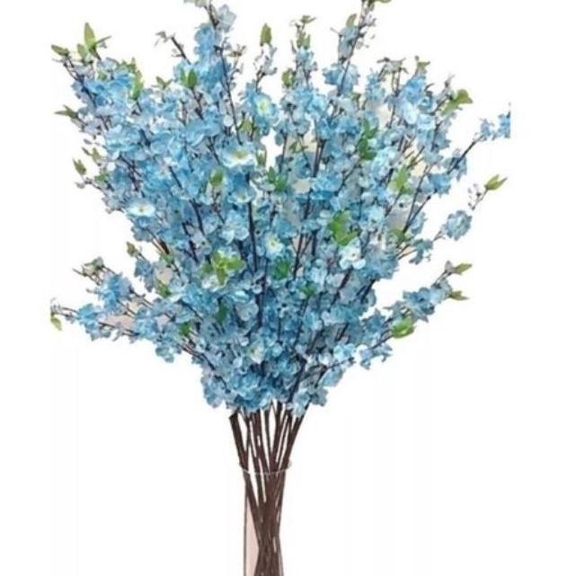 10 Galhos GRANDE 1.20m de Cerejeira Pessegueiro Artificial Azul claro/Azul Royal Decoração