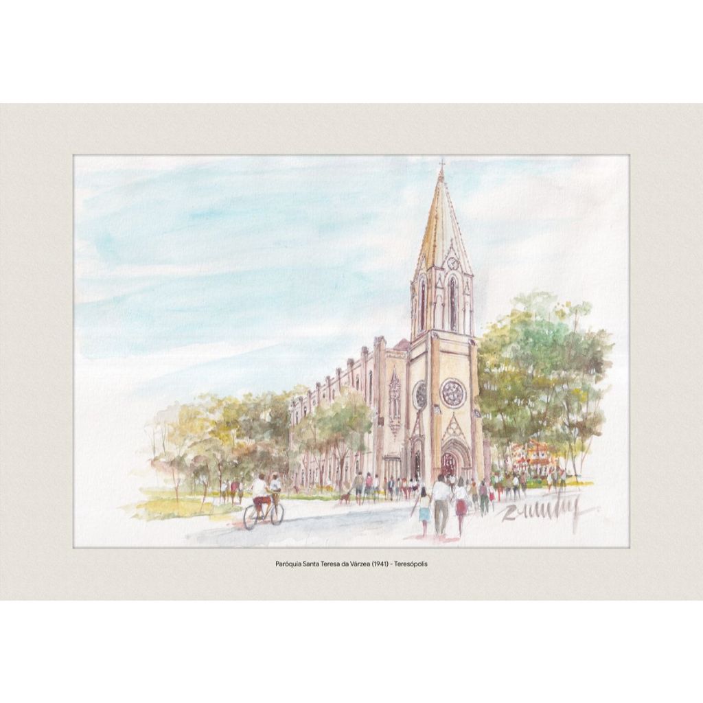 Paróquia Santa Teresa da Várzea 1941 - Teresópolis | Arte em Aquarela para Decoração | A4