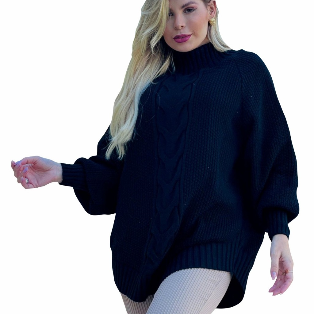 Kimono Trico Poncho Lã Feminino Inverno Manga Longa Blusa PLUS SIZE