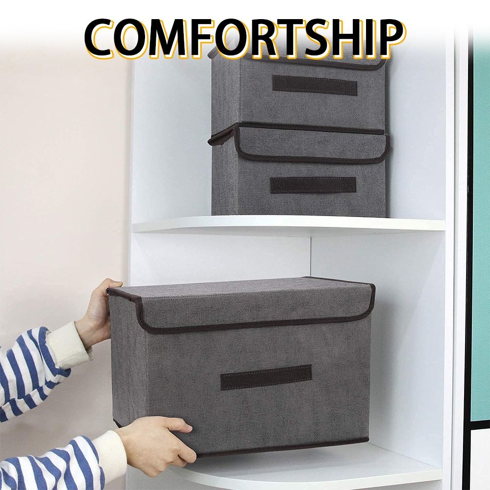 COMFORTSHIP>>Caixas de armazenamento de tecido, caixa de armazenamento com tampa organizador de cesta dobrável em Oferta na Shopee