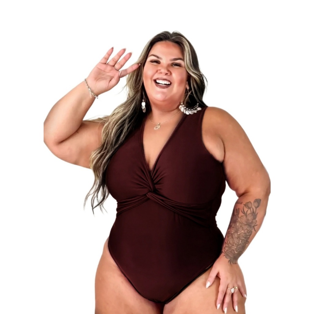 Body Maiô Plus size Nozinho Onça em Oferta na Shopee