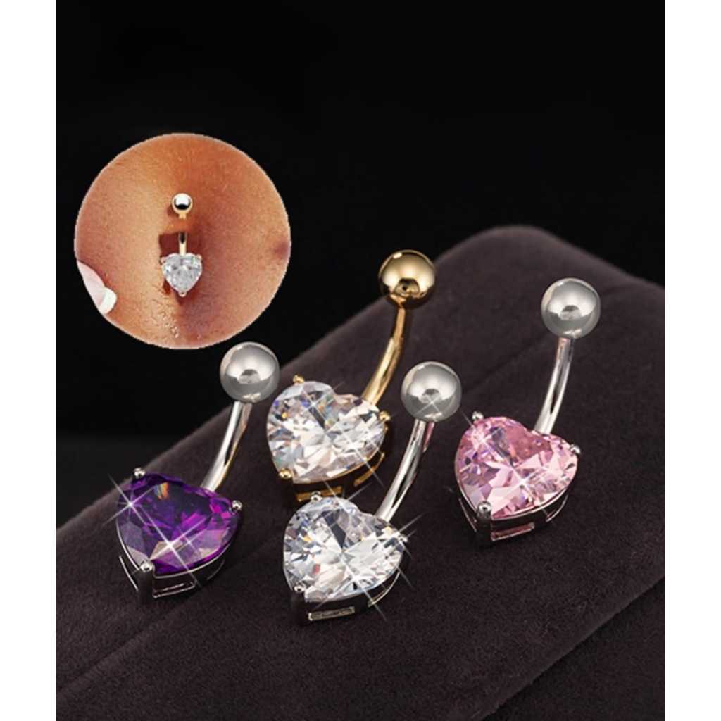 Detalhes do Kit 12 Unidades Piercing Umbigo Colorido Aço Cirúrgico Pedrinha Formado Coração