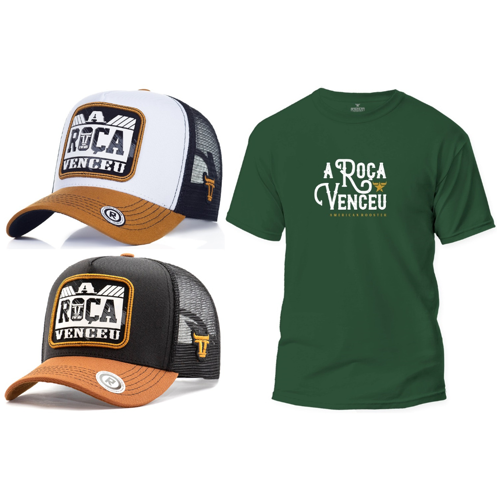 Kit Camiseta + 2 Bonés chapeu country Camisa Country cavalgada a roça venceu