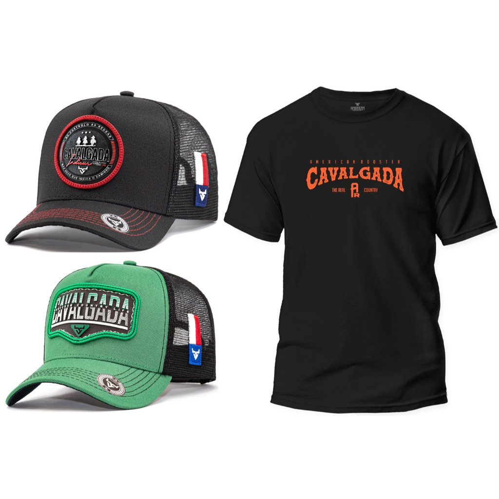 kit Camiseta casual + 2 Bonés chapeu country Camisa cavalgada vaquejada