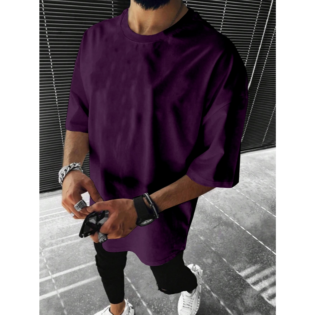 T Shirt Simples Despojada Oversized Swag Básica Lisa Blusa Masculina Casual Tecido Confortável Sem