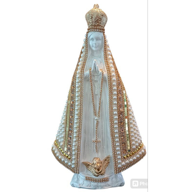 Imagem de Nossa Senhora Aparecida 34cm de Pérolas Bege e Strass Frente Branca em Gesso Italiana! em Oferta na Shopee