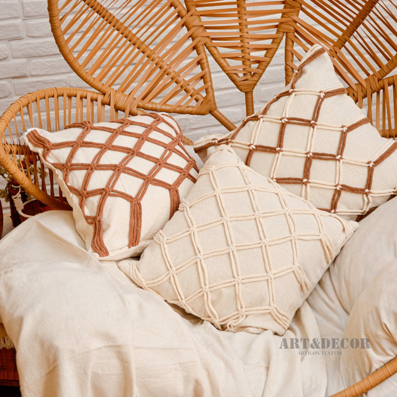 CAPA DE ALMOFADA 3 NÓS MACRAMÊ DOHA DECORATIVA em Oferta na Shopee